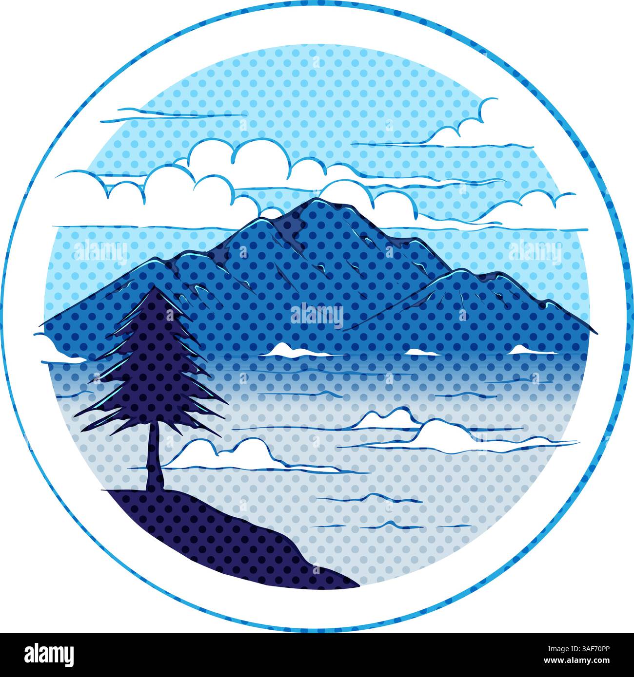 Mountain hand drawn halftone color vector illustration Stock Vector