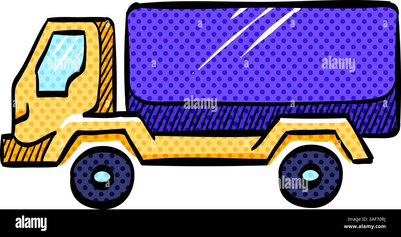 Military truck halftone icon hand drawn color vector illustration Stock ...