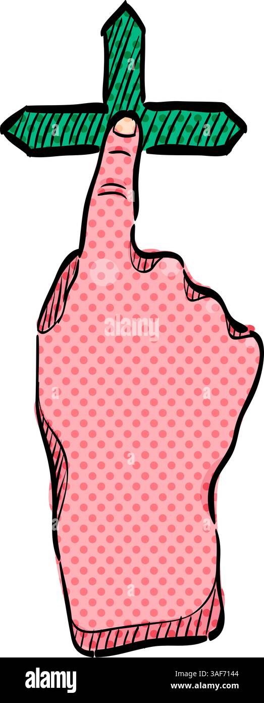 Finger gesture halftone icon hand drawn color vector illustration Stock ...