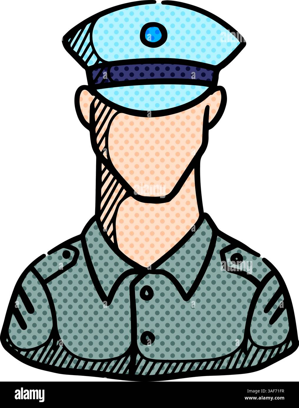 Man in uniform icon hand drawn halftone color vector illustration Stock ...