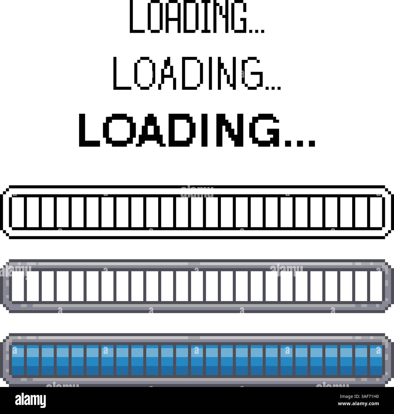 Pixel art loading bar set. Retro video game download progress screen ...