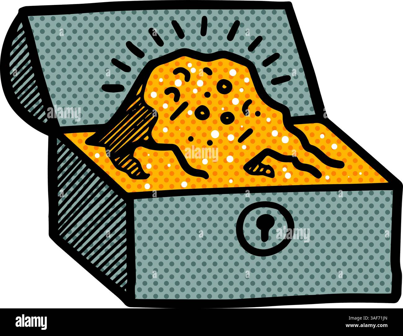 Treasure chest icons hand drawn halftone color vector illustration ...