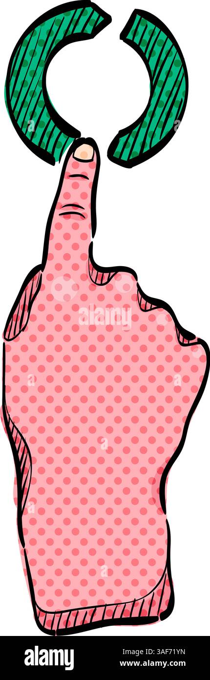 Finger gesture halftone icon hand drawn color vector illustration Stock ...