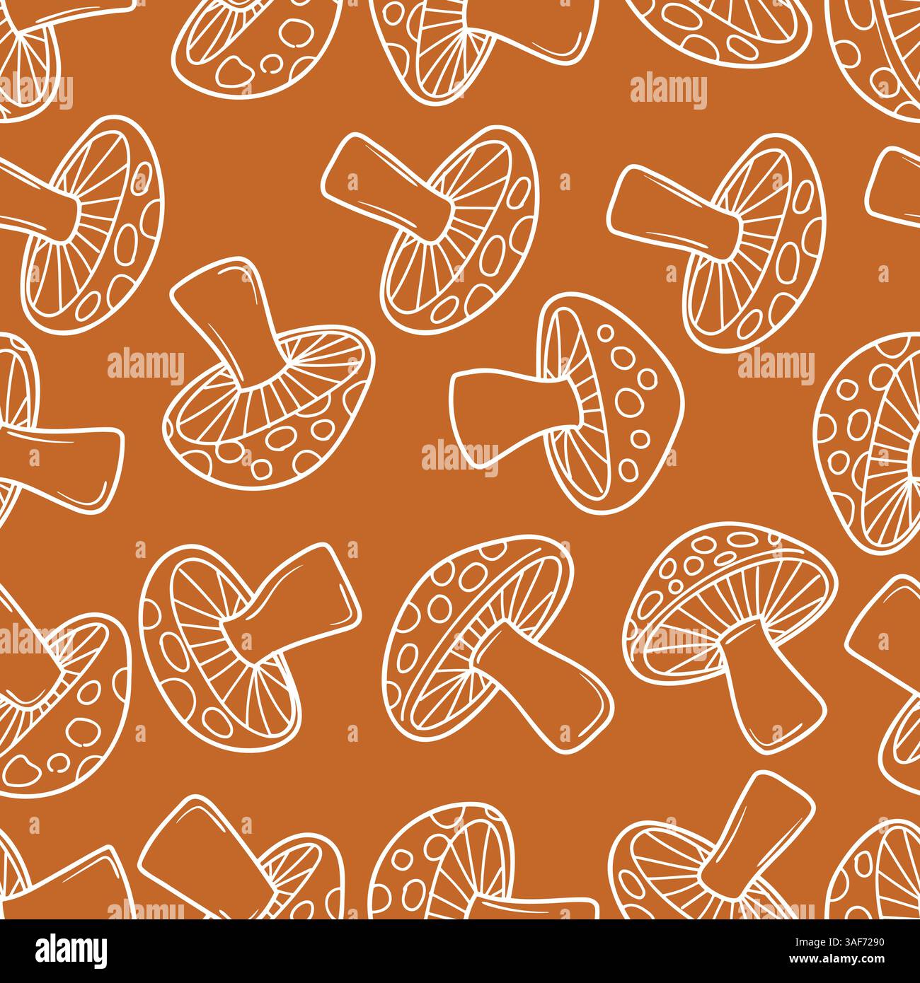 Seamless pattern mushroom hand drawing isolated on orange background.Vector illustration Stock Vector