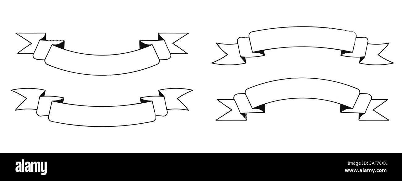 Vector illustration set of line art ribbon banners isolated on white ...