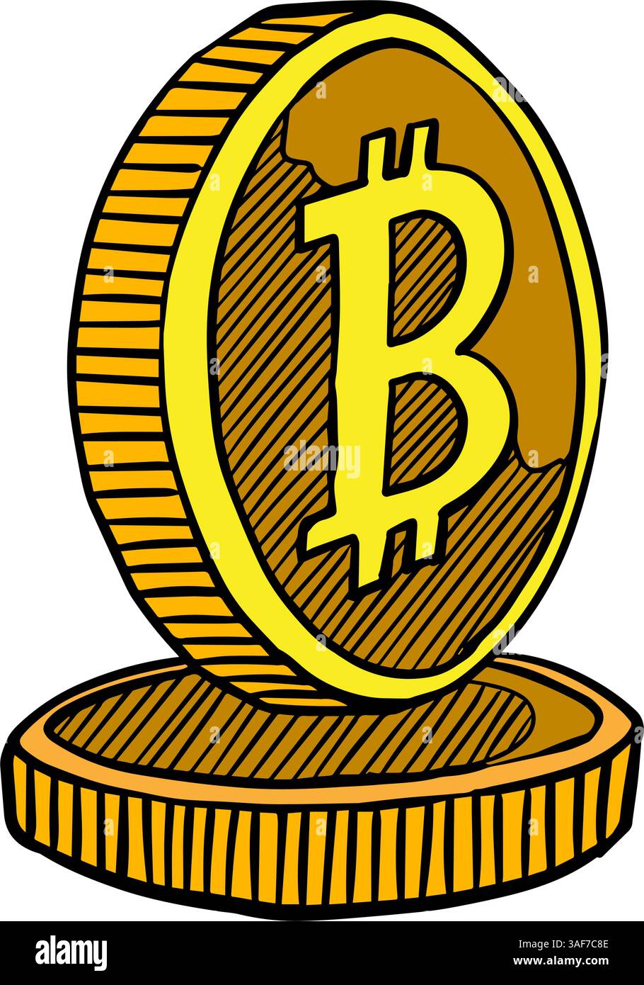 bitcoin cryptocurrency coin hand drawn color vector illustration Stock Vector