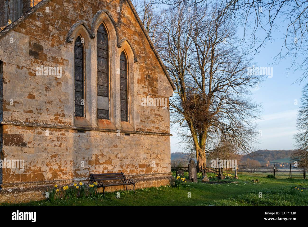Holy Trinity Church in the spring morning sunlight. Over Worton. Oxfordshire. England. Stock Photo