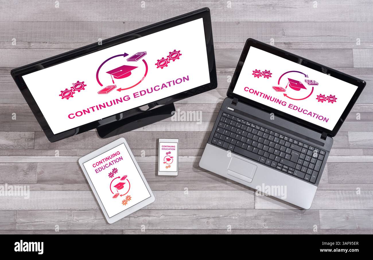 Continuing education concept shown on different information technology devices Stock Photo