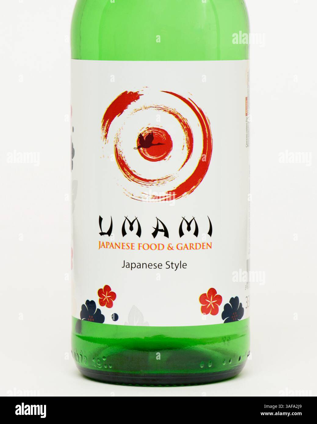 Umami Japanese food and garden branded beer from Japan, Japanese style Stock Photo