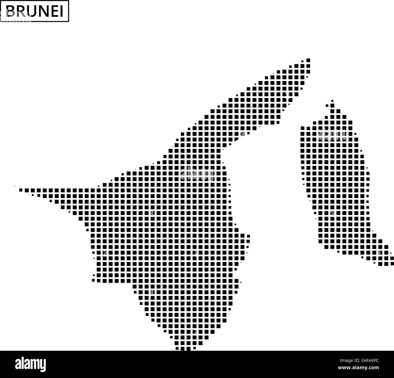 Dot pattern map of Brunei highlighting its geographic shape and dimensions against a blank background. Stock Vector
