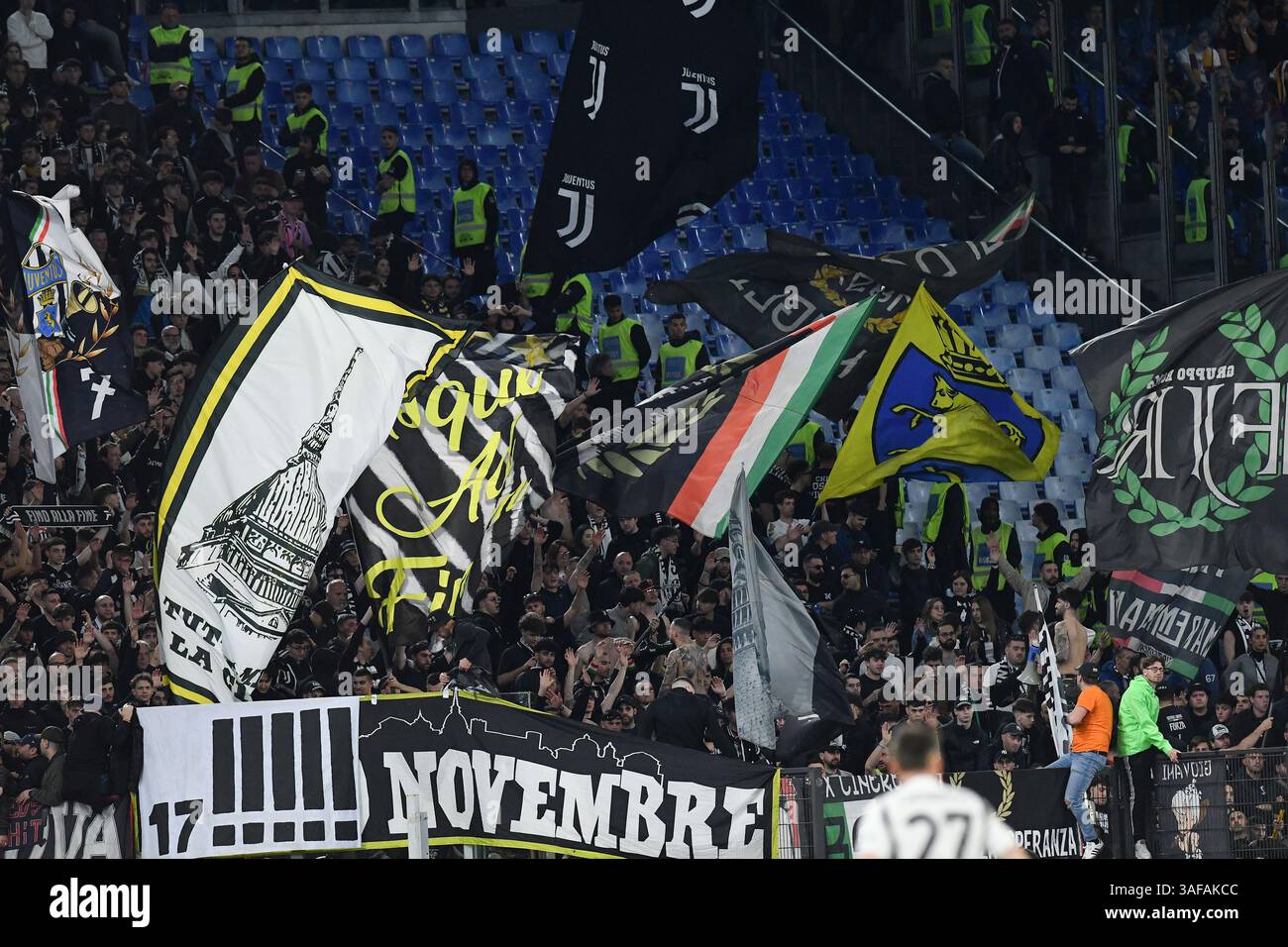 Juventus fans during the Serie A match between Roma v Juventus at ...