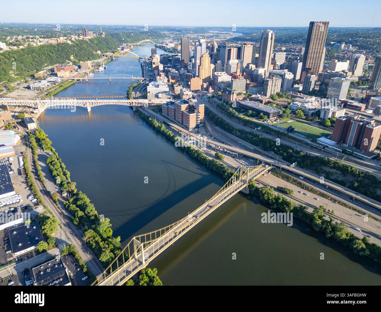 Monongahela River, downtown skyline, Pittsburgh, Pennsylvania Stock Photo