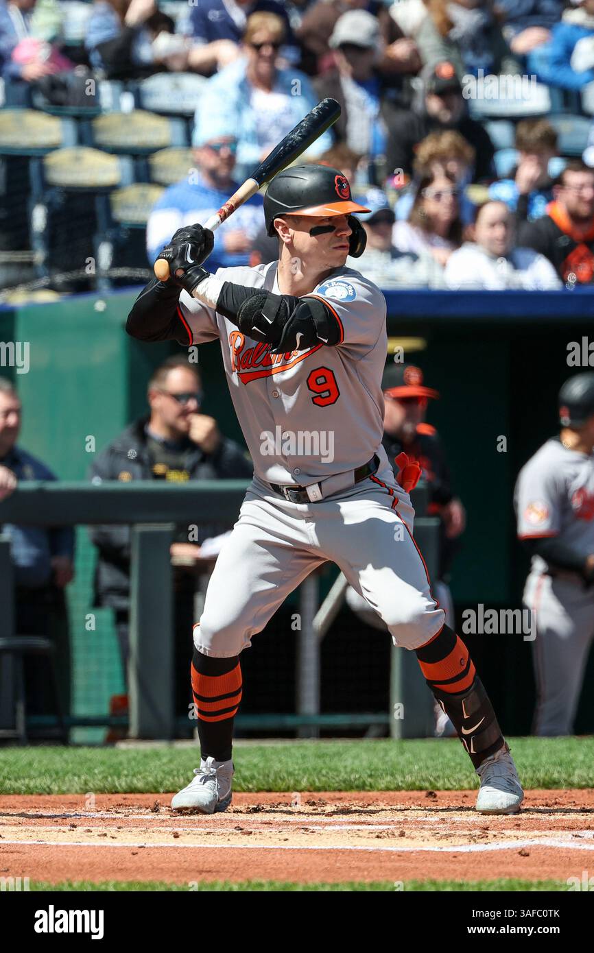 Kansas City, MO, USA. 6th Apr, 2025. Baltimore Orioles right fielder ...