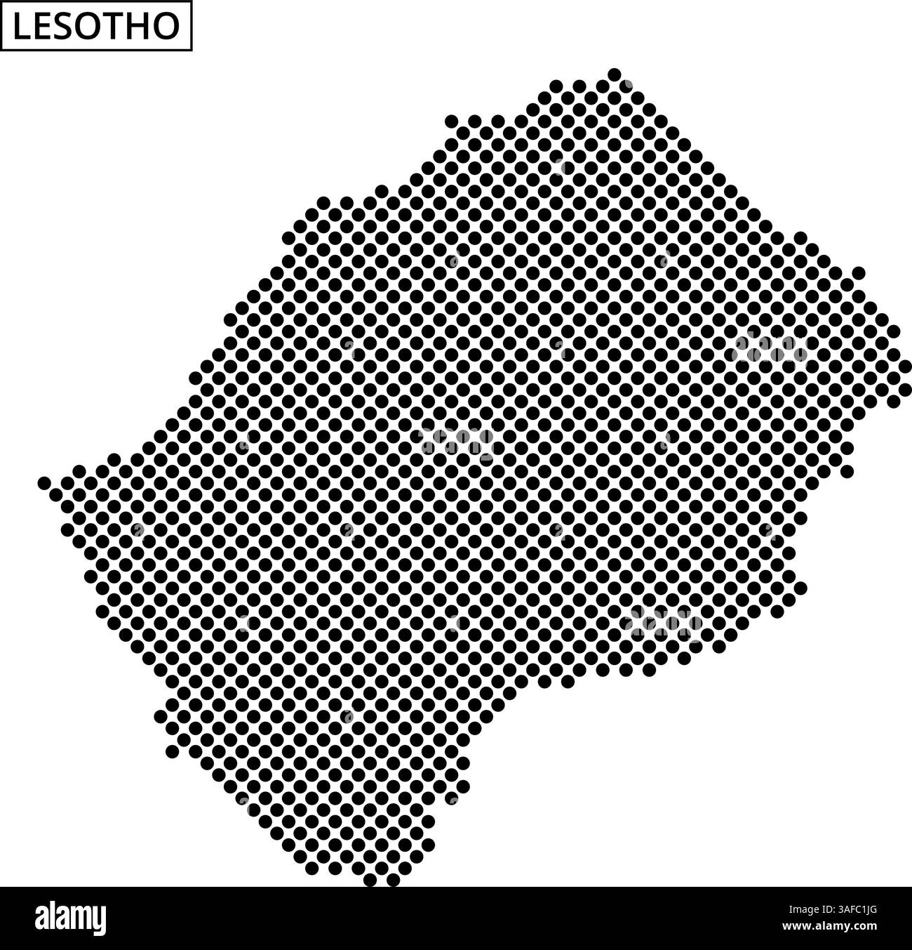 Dotted outline of Lesotho shows geographical features overlaid on a simple map design. Stock Vector