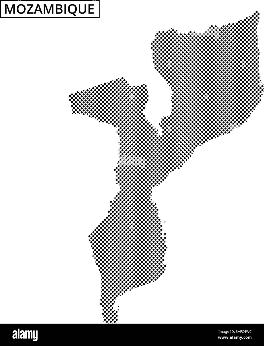 The outline of Mozambique in a dotted design emphasizes the country's distinctive geographical importance. Stock Vector