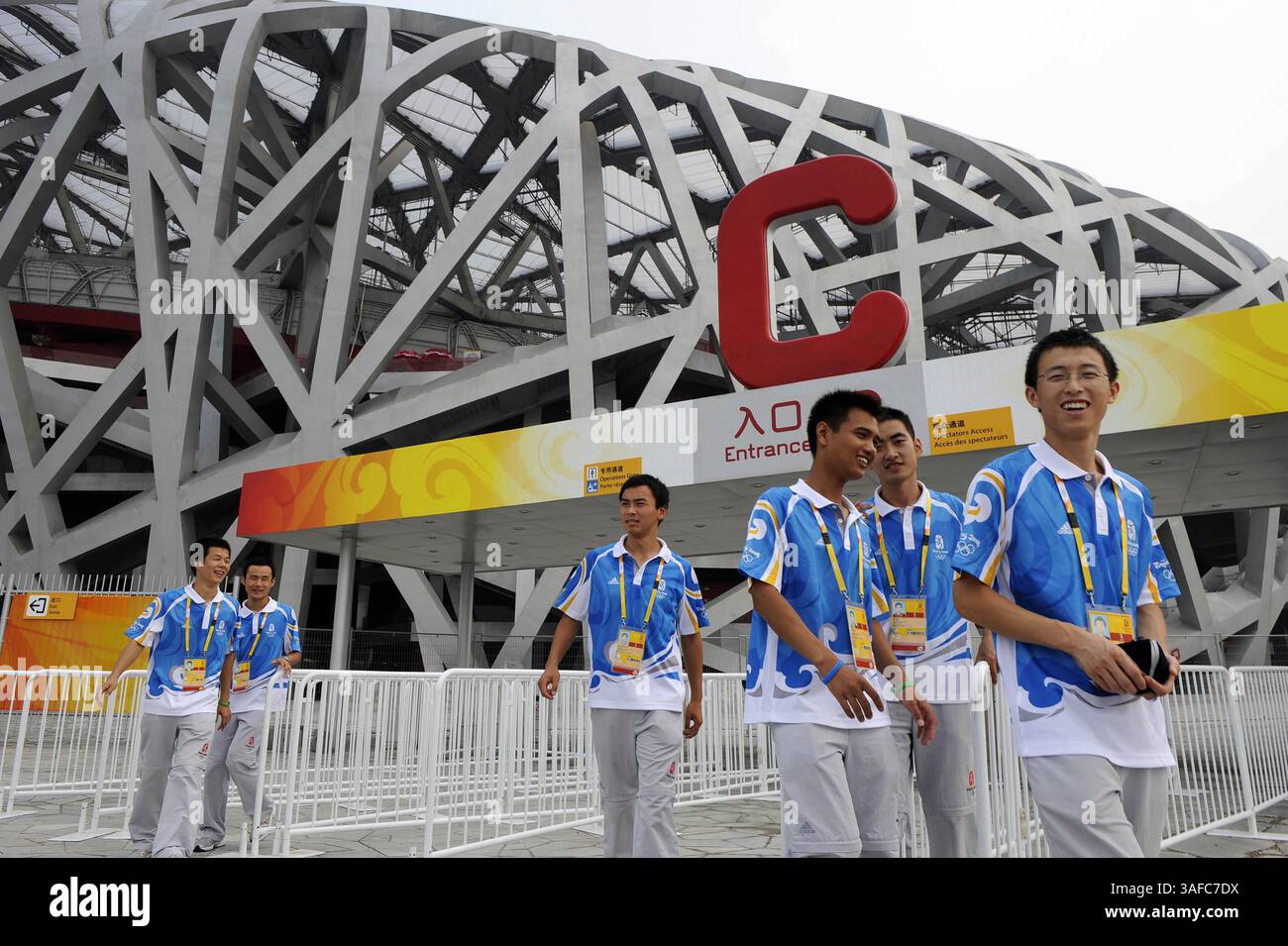 Aug 05, 2008 - Beijing, China - Some volunteers prepares for dress rehearsal of the opening ceremony of Beijing 2008 Olympic Games at C3 gate of the National Stadium, nicknamed the Bird's Nest (Credit Image: ZUMA Press/ZUMAPRESS.com) Stock Photo