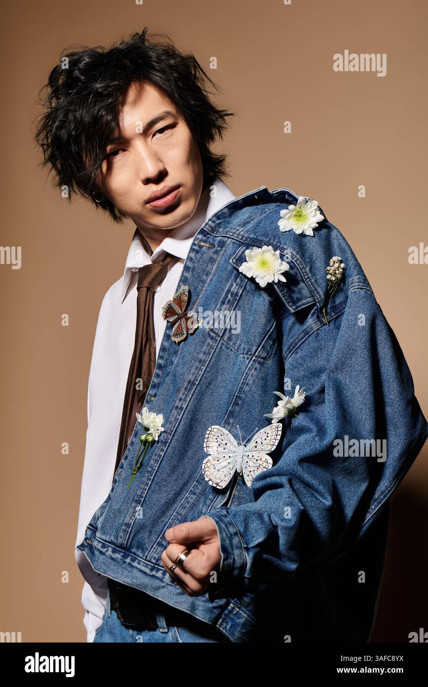 Guy In Spring In a vibrant studio, an asian man wears a stylish spring outfit adorned ...