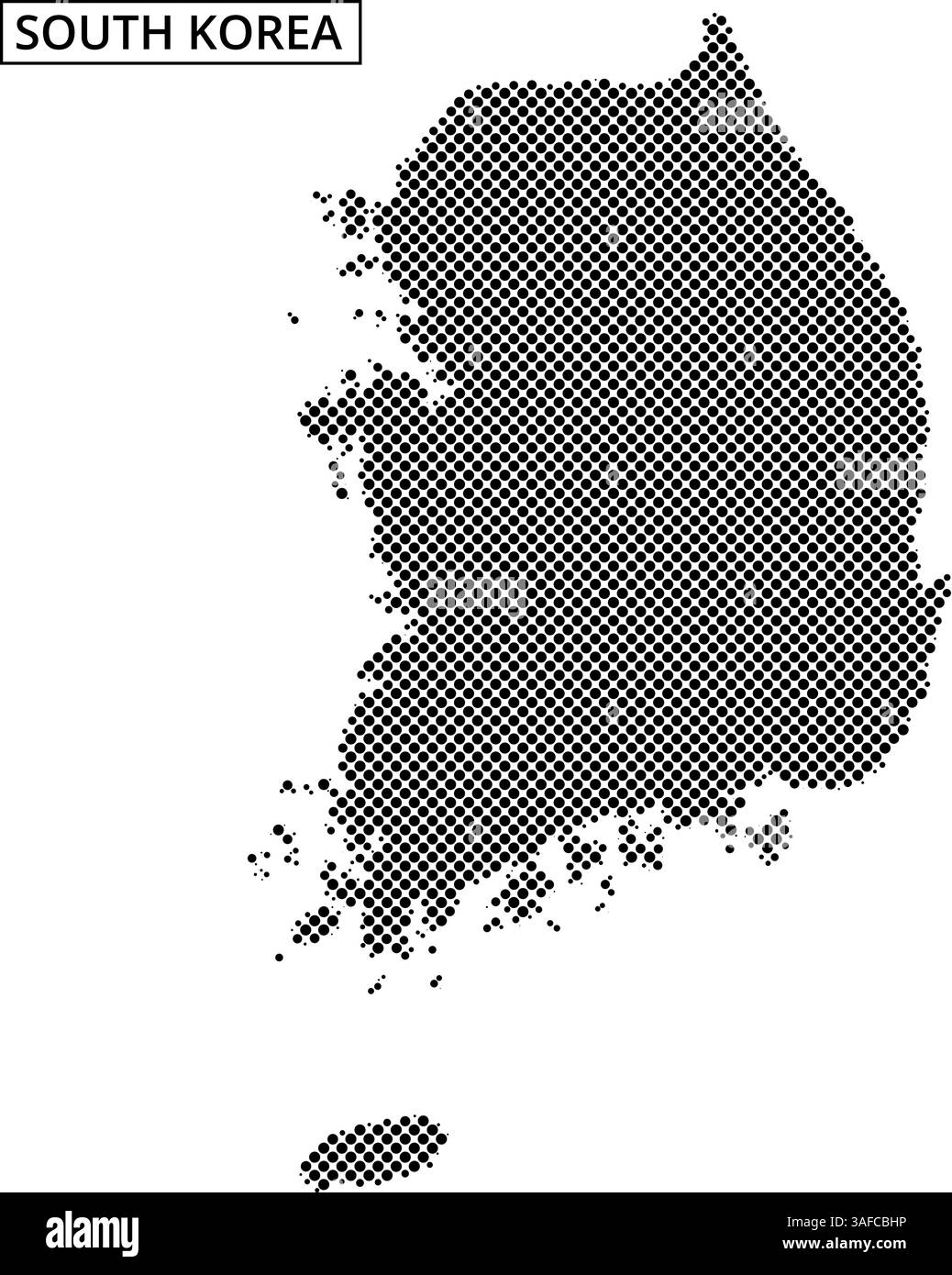 Dotted map of South Korea showcasing its unique shape against a plain ...