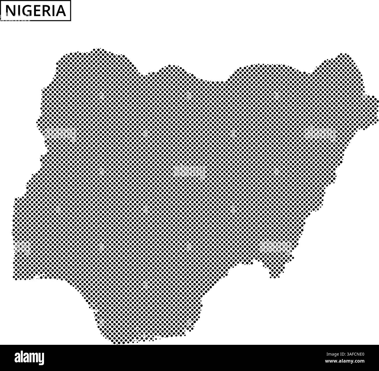 A creative representation of Nigeria using a detailed dot pattern, highlighting its geographical features and outline. Stock Vector
