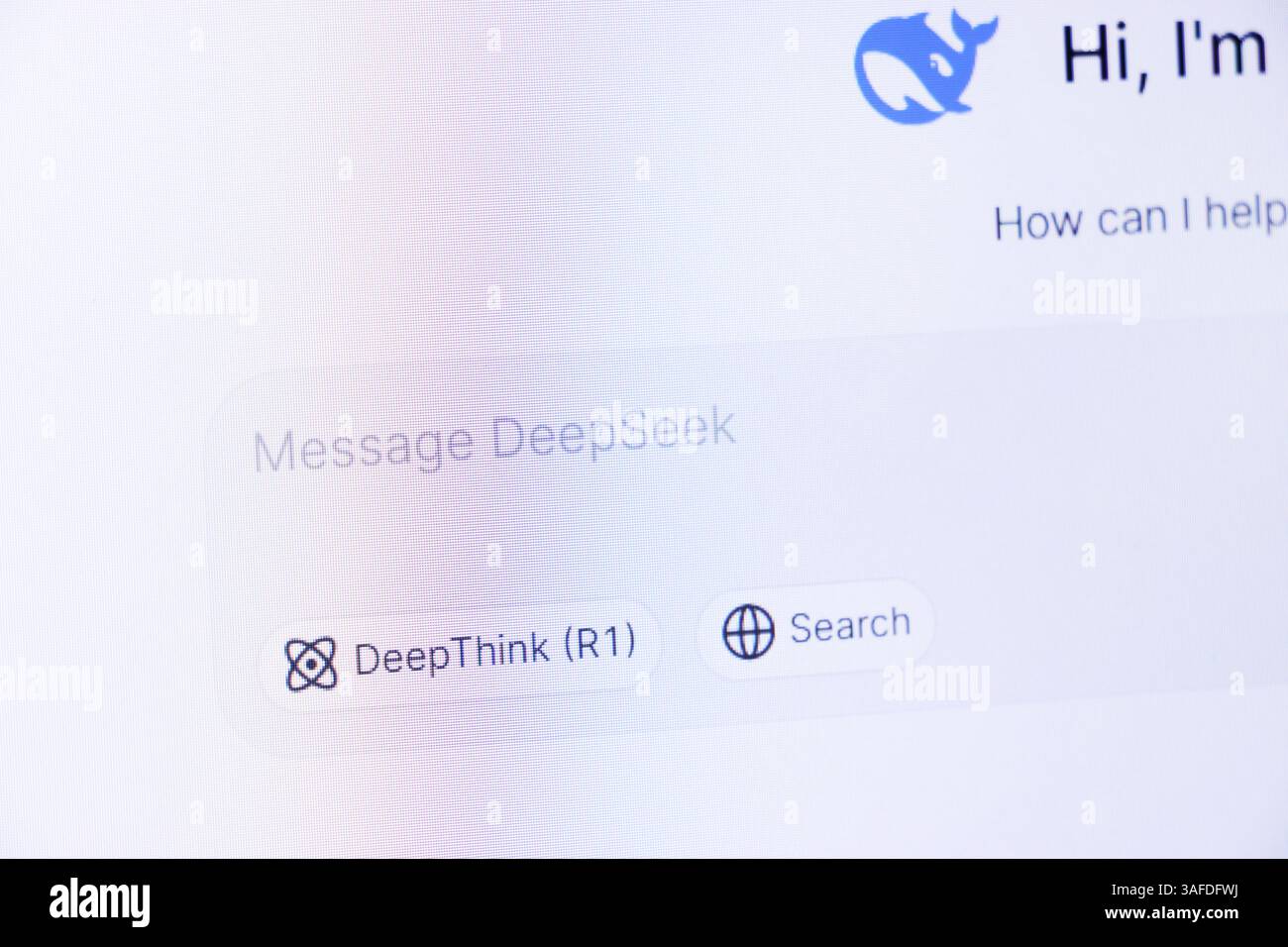 Digital interface featuring ai messaging platform deepseek and search options. Stock Photo
