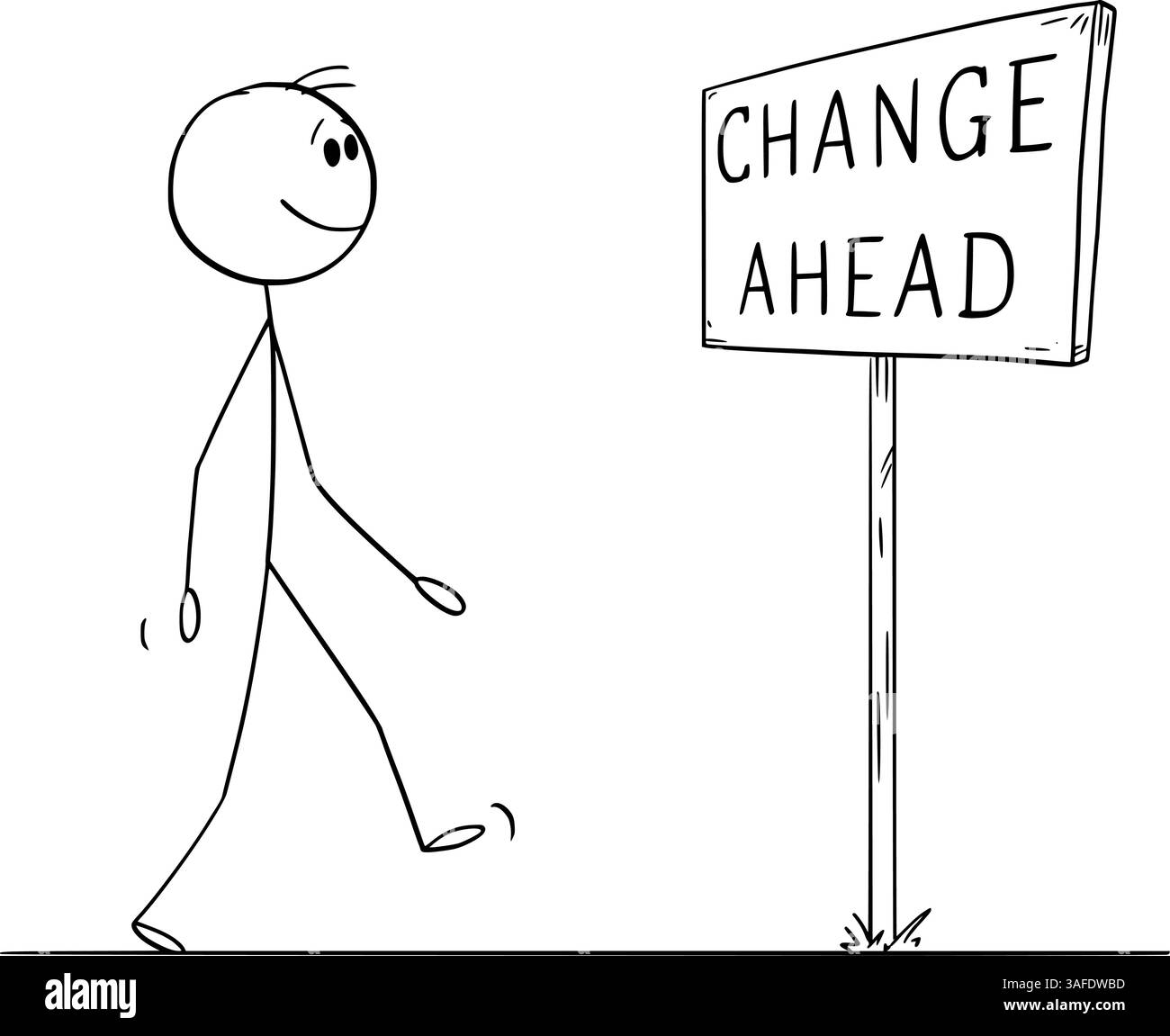 Person walking and facing a change ahead , vector cartoon stick figure ...