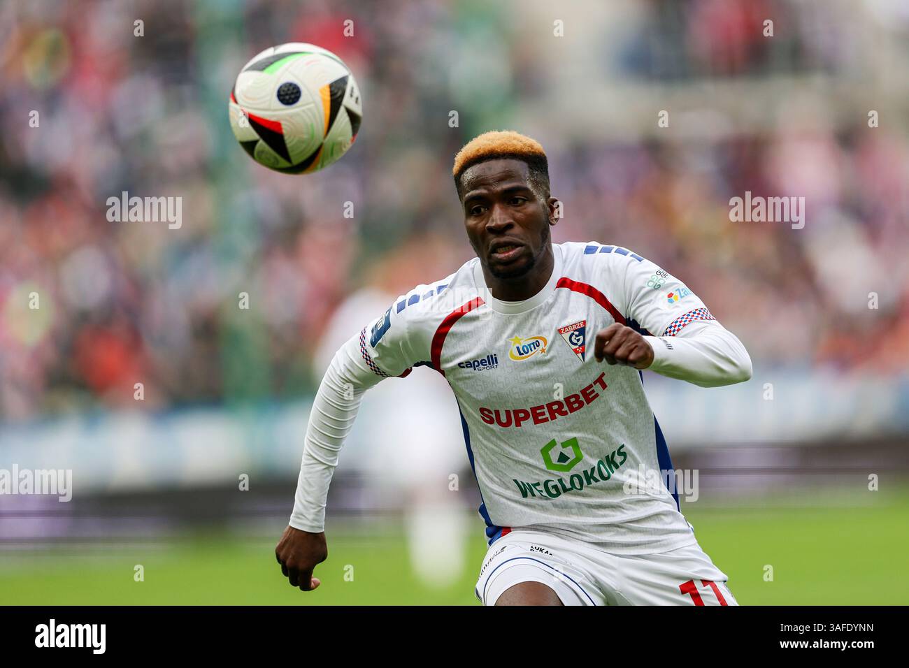 Zabrze, Poland. 06th Apr, 2025. Taofeek Ismaheel of Gornik Zabrze seen ...