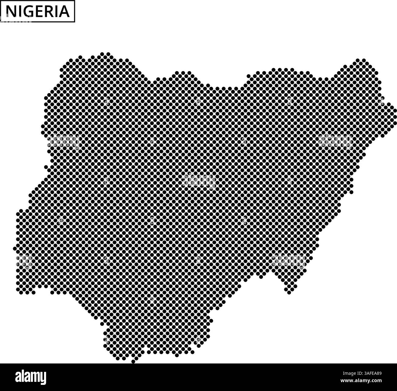 A creative representation of Nigeria using a detailed dot pattern, highlighting its geographical features and outline. Stock Vector