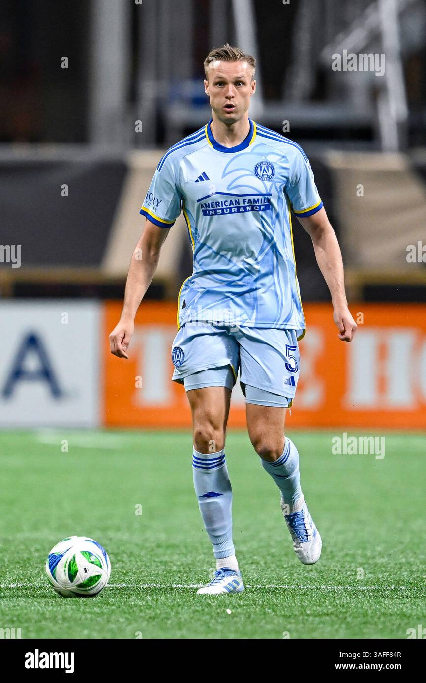 ATLANTA, GA – APRIL 05: Stian Gregersen #5 of Atlanta dribbles during ...