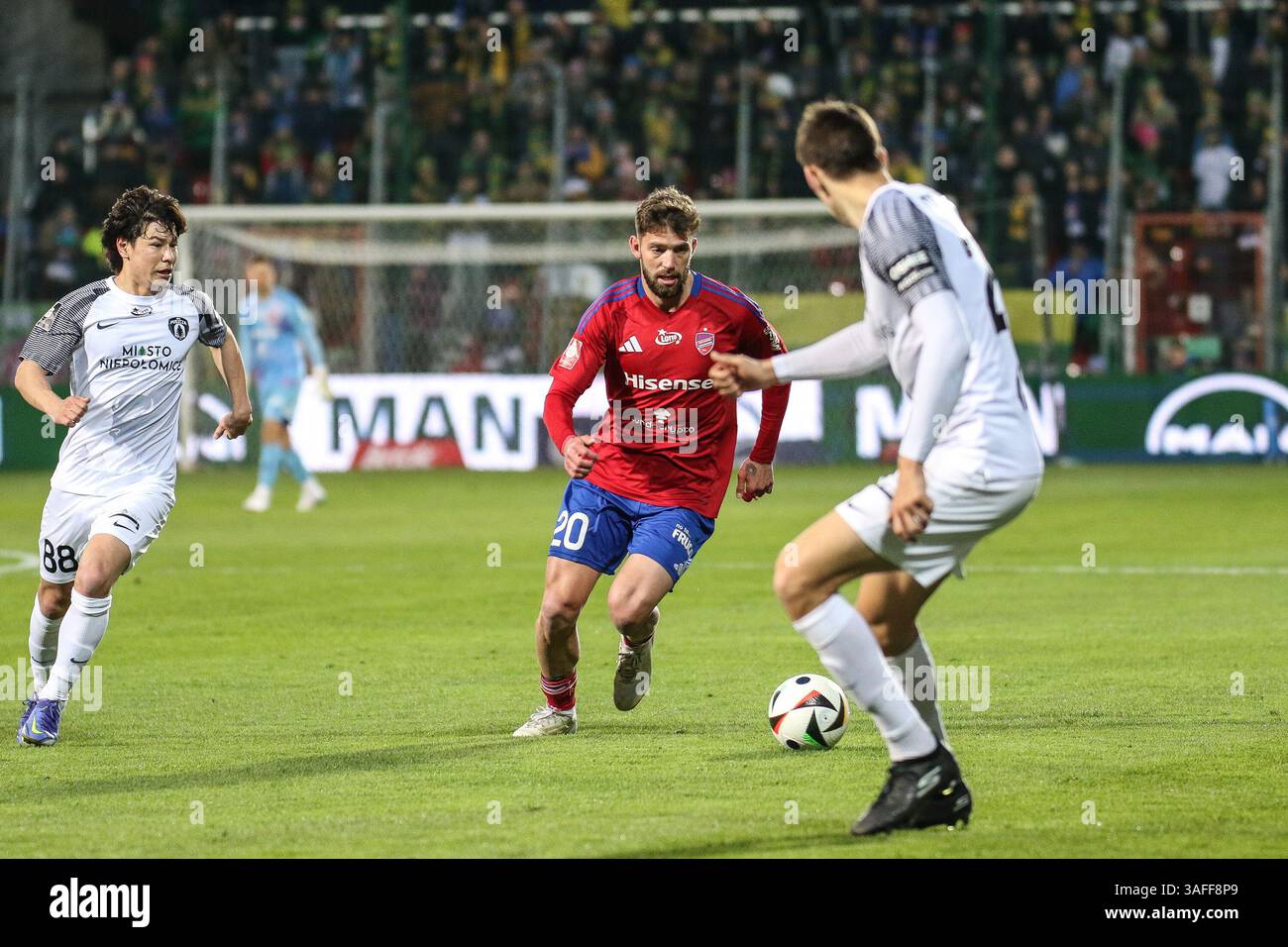Niepolomice, Poland. 7th Apr, 2025. football 2024 2025 PKO BP
