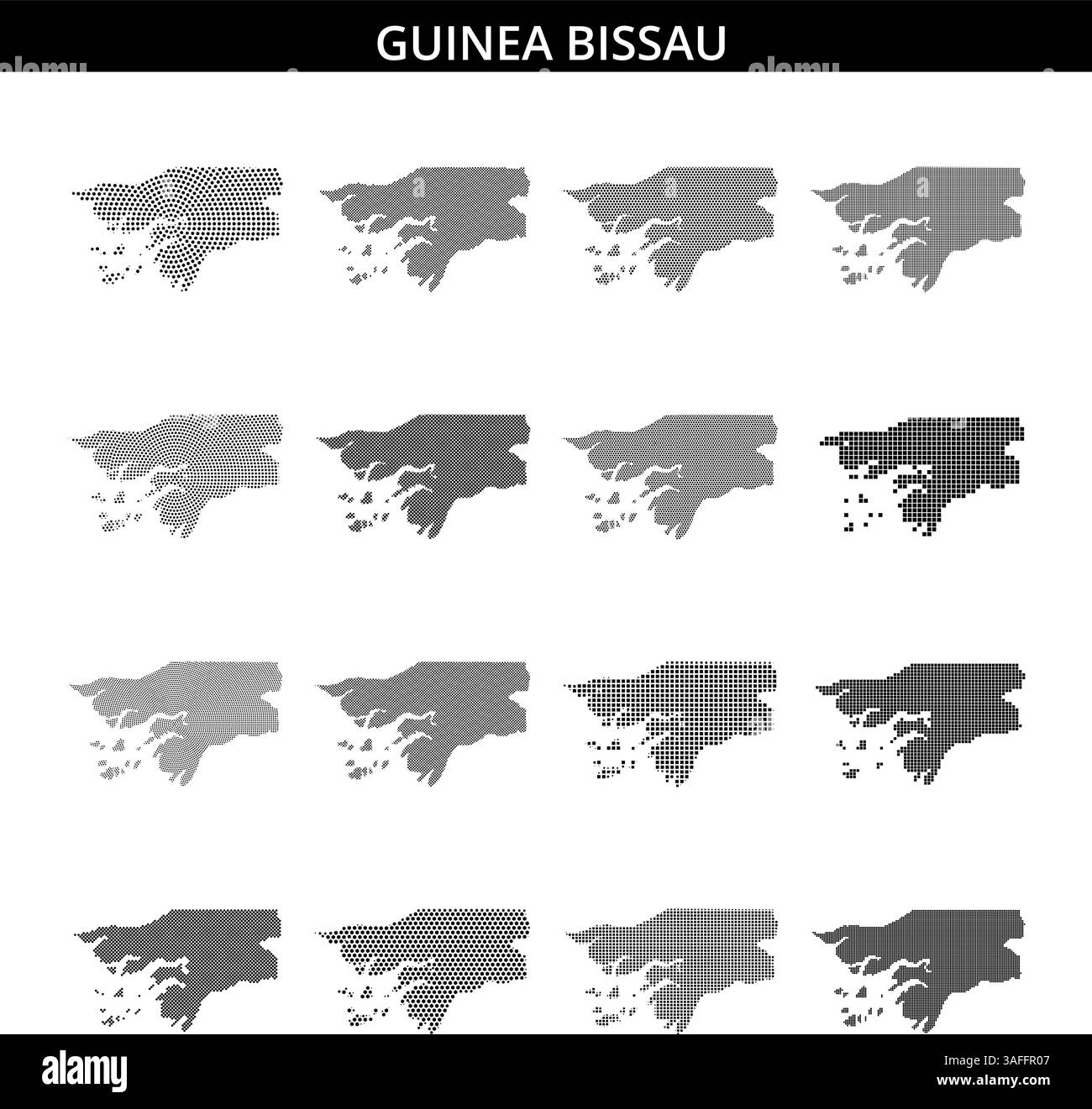 This visual showcases a dotted outline of Guinea Bissau, emphasizing ...