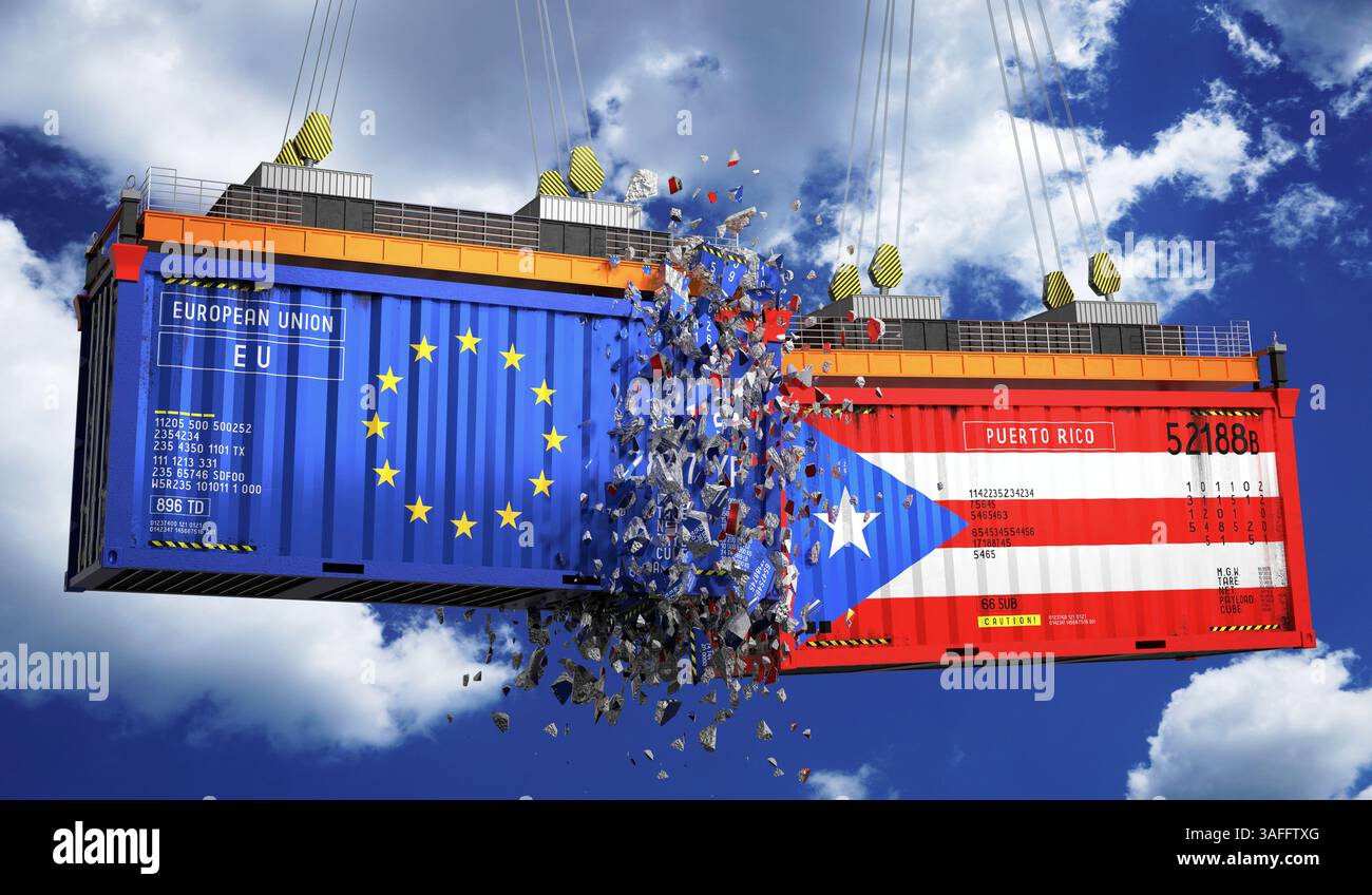 Puerto Rico Containers Cargo containers with flags of European Union and Puerto Rico - 3D ...