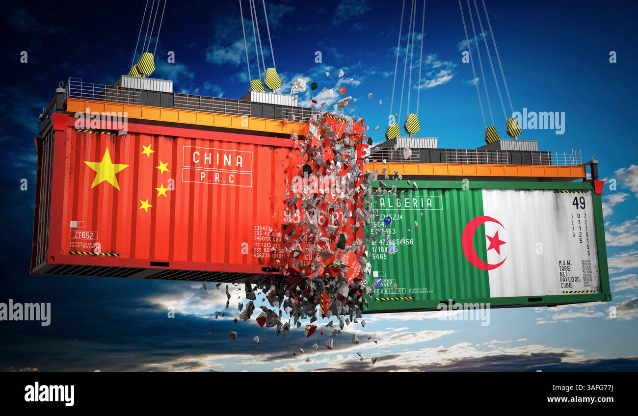 Cargo containers with flags of China and Algeria - 3D illustration ...