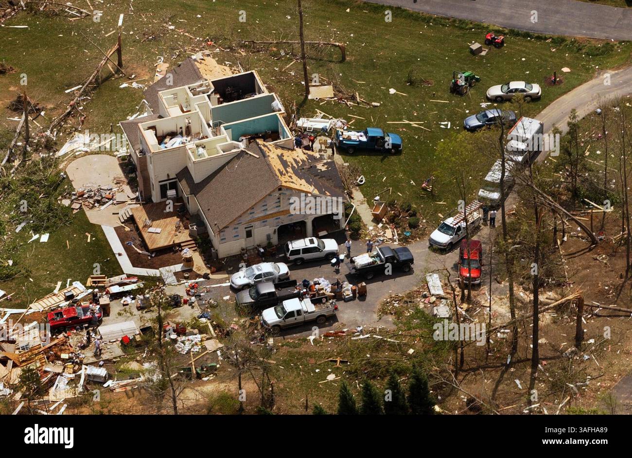 Aerial photos of the damage to a home east of La Plata, MD, Monday, April 29, 2002 caused by an F5 tornado that plowed through the center of the town Sunday evening April 28, 2002. (Credit Image: The Washington Times/ZUMAPRESS.com) Stock Photo