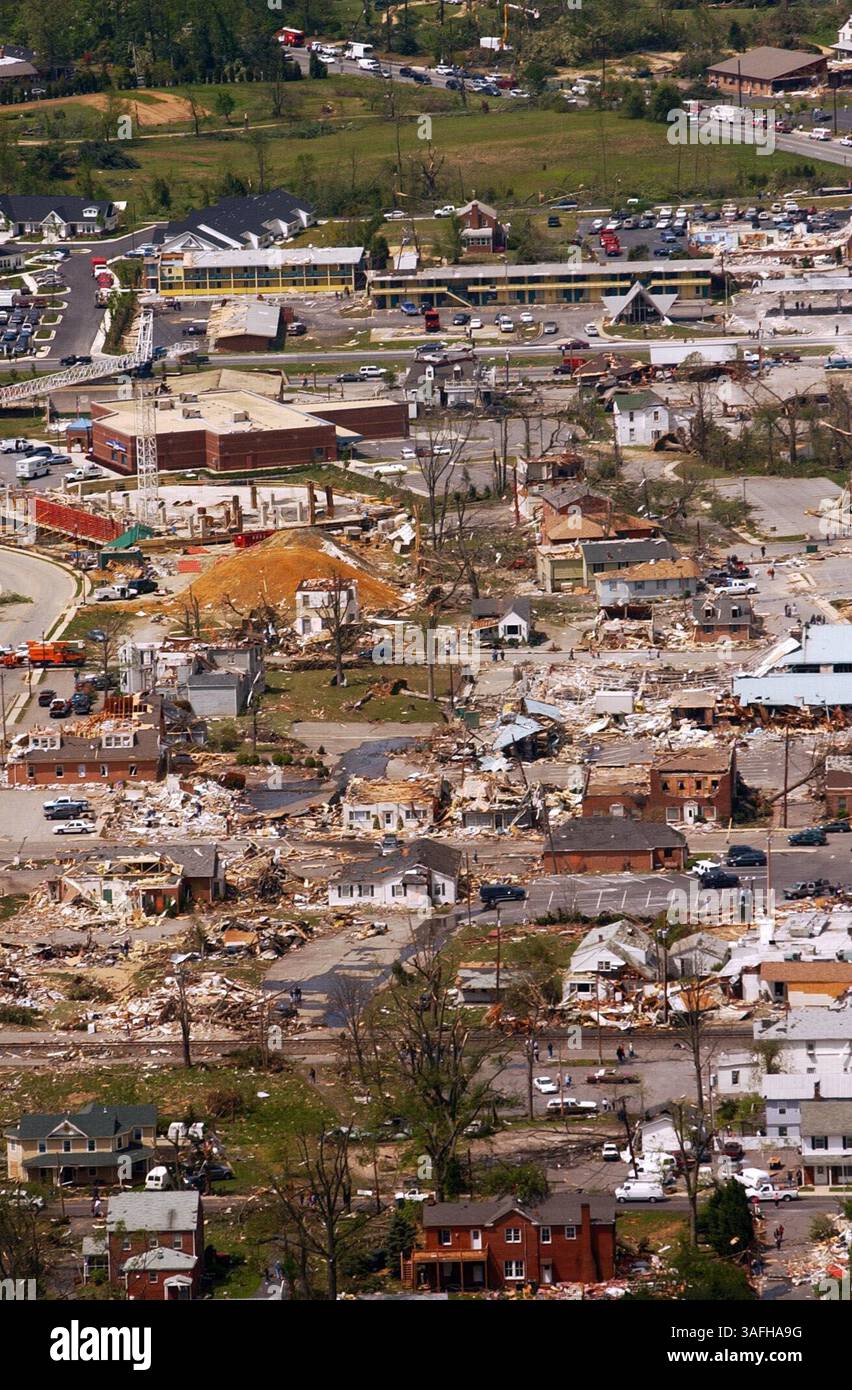 Aerial photos of the damage to homes and businesses in La Plata, MD, Monday, April 29, 2002 caused by an F5 tornado that plowed through the center of the town Sunday evening April 28, 2002. (Credit Image: The Washington Times/ZUMAPRESS.com) Stock Photo