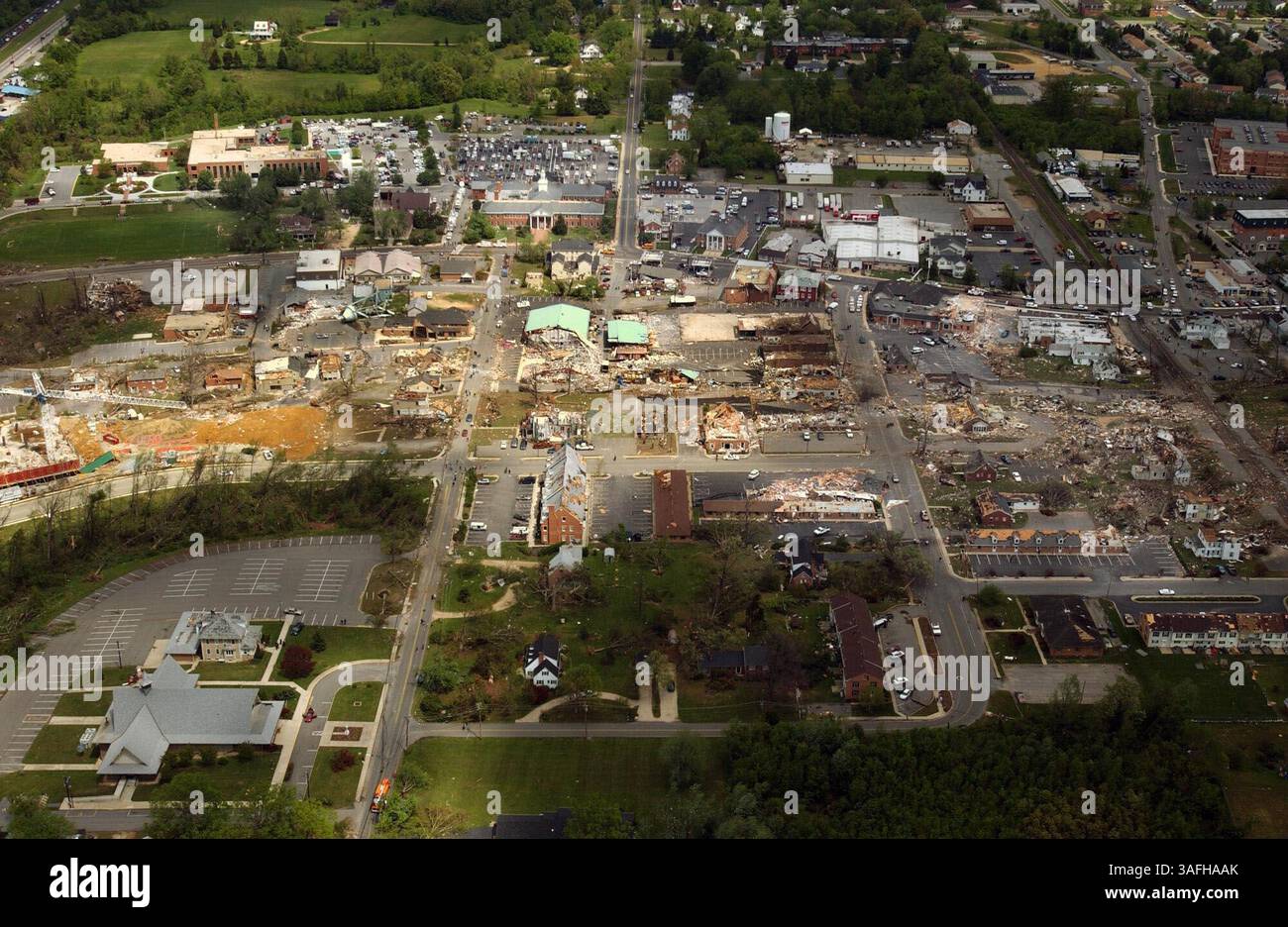 Aerial photos of the damage to homes and businesses in downtown La Plata, MD, Monday, April 29, 2002 caused by an F5 tornado that plowed through the center of the town Sunday evening April 28, 2002. (Credit Image: The Washington Times/ZUMAPRESS.com) Stock Photo