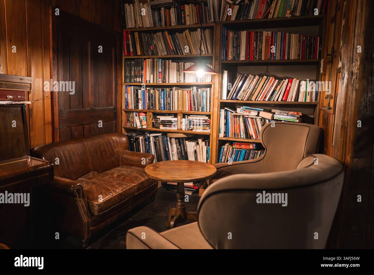 Cozy Library Corner in Luxury Alpine Hotel with Wooden Interior Stock ...