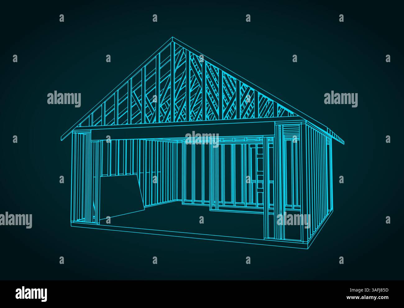 Timber frame house under construction blueprint stylized vector ...