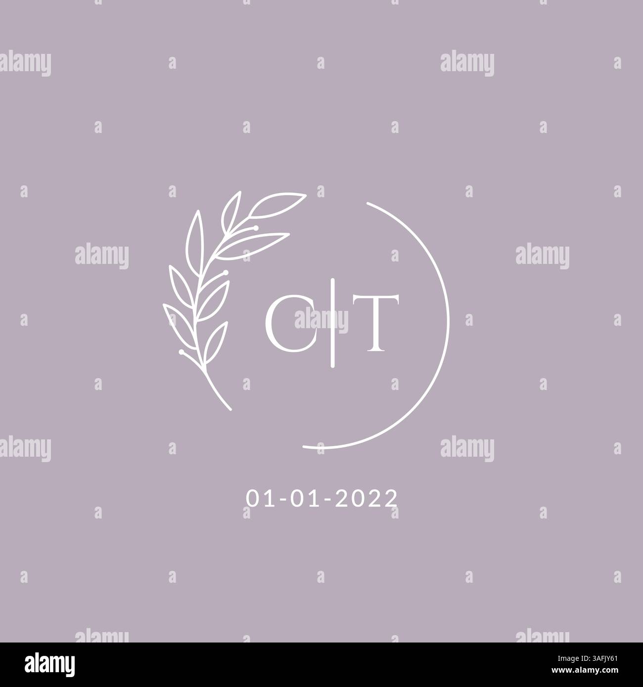 Initial monogram CT wedding logo with decorative floral frame vector graphic Stock Vector
