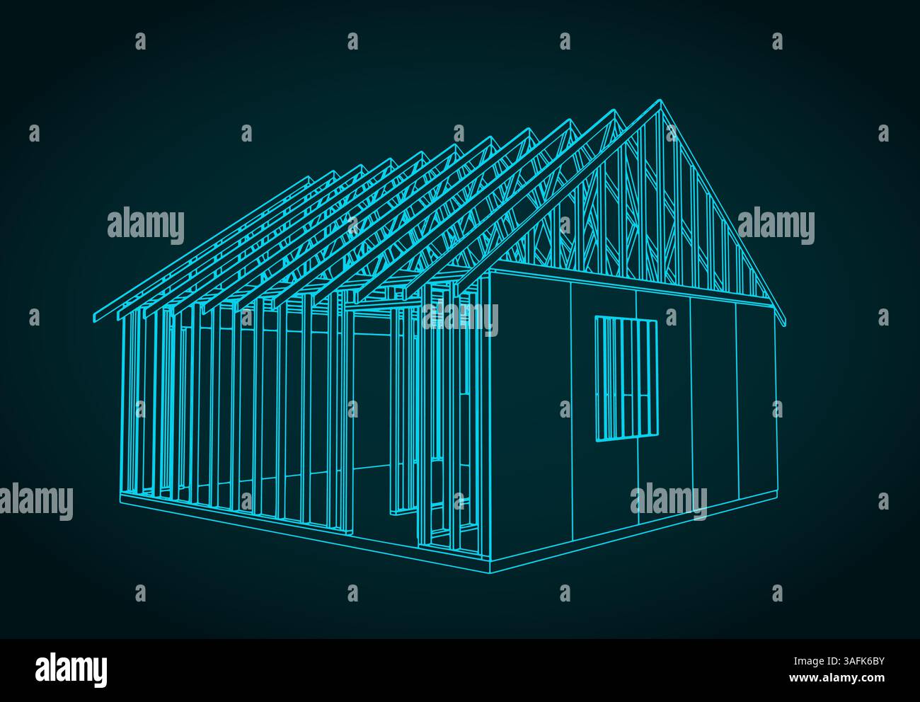 Timber frame house under construction blueprint stylized vector ...