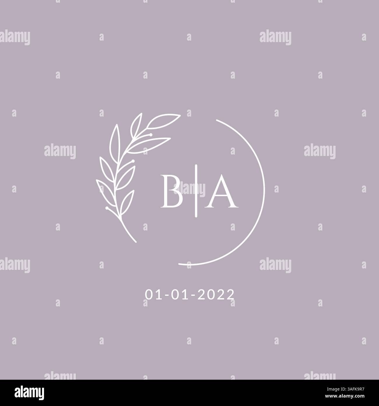 Initial monogram BA wedding logo with decorative floral frame vector graphic Stock Vector