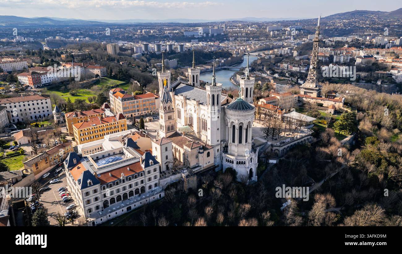 Aerial Panoramic View Of The Basilica Of Notre Dame De Fourvi re On 