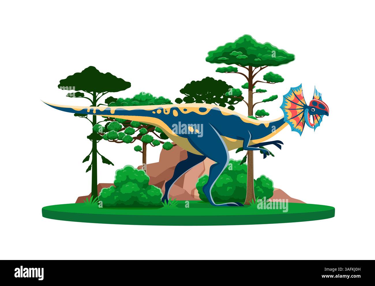 Dinosaur, prehistoric lizard Dilophosaurus dino animal, cartoon vector ...