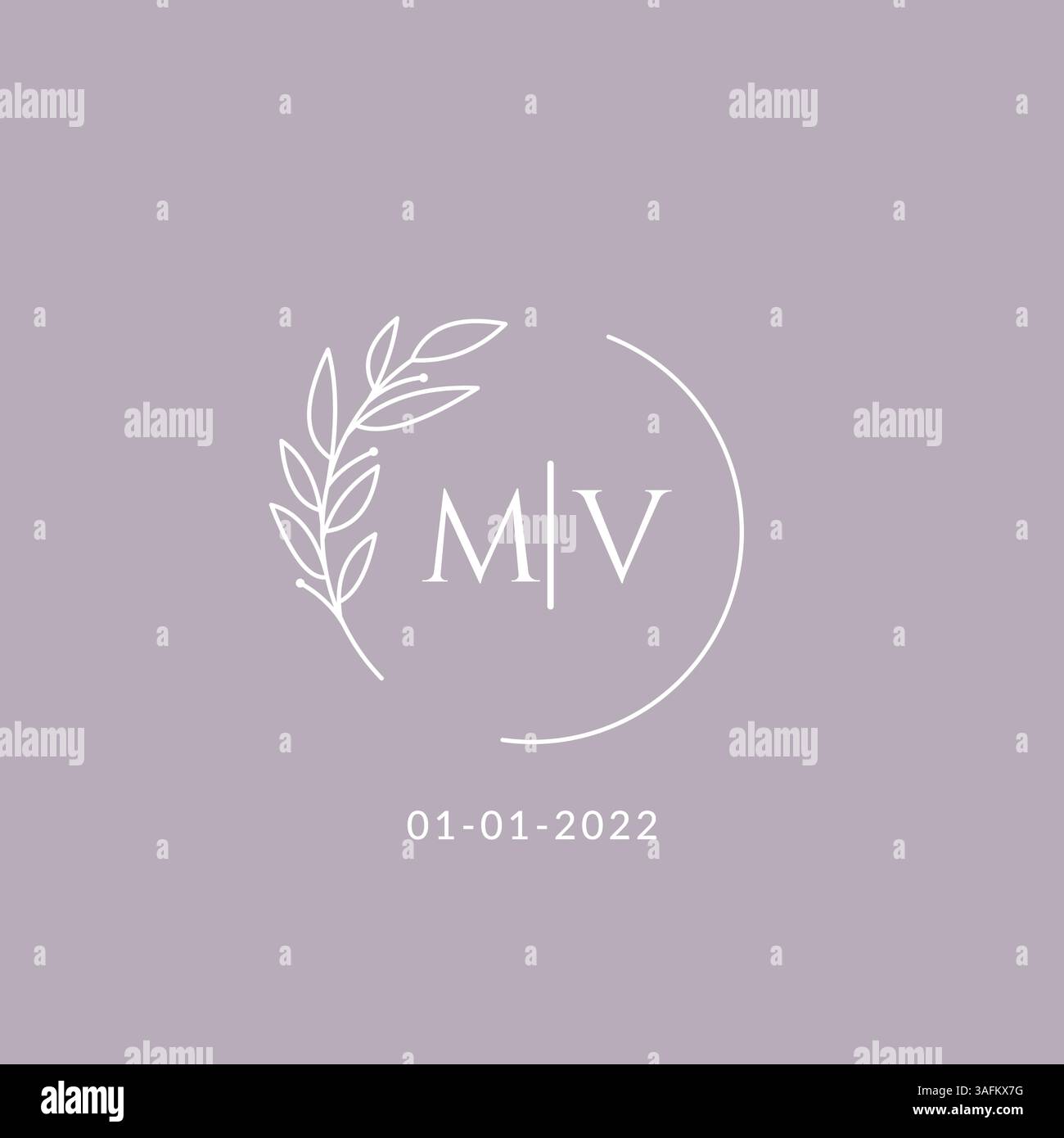 Initial monogram MV wedding logo with decorative floral frame vector graphic Stock Vector