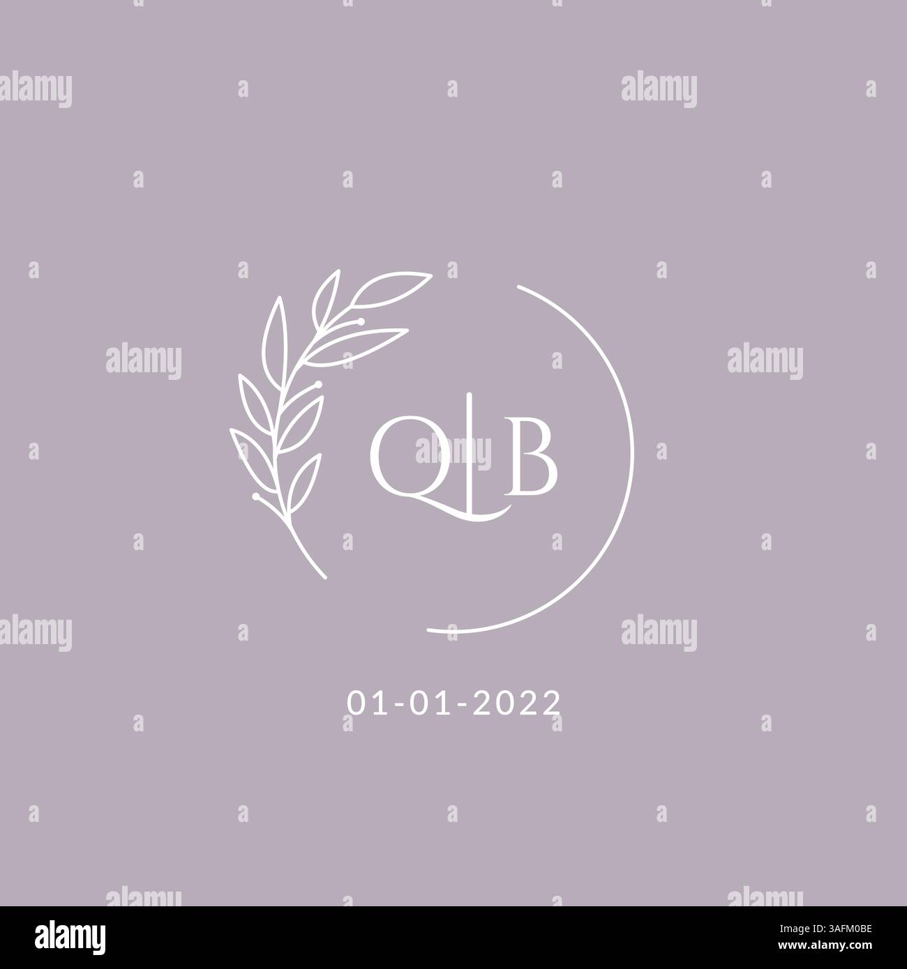 Initial monogram QB wedding logo with decorative floral frame vector graphic Stock Vector