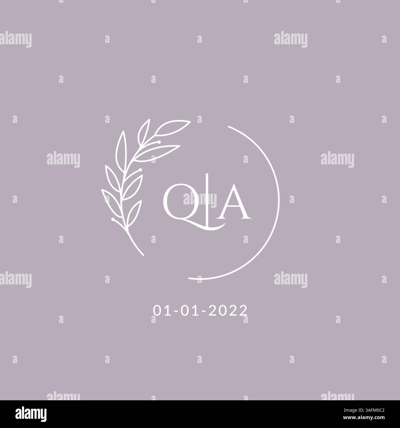 Initial monogram QA wedding logo with decorative floral frame vector graphic Stock Vector