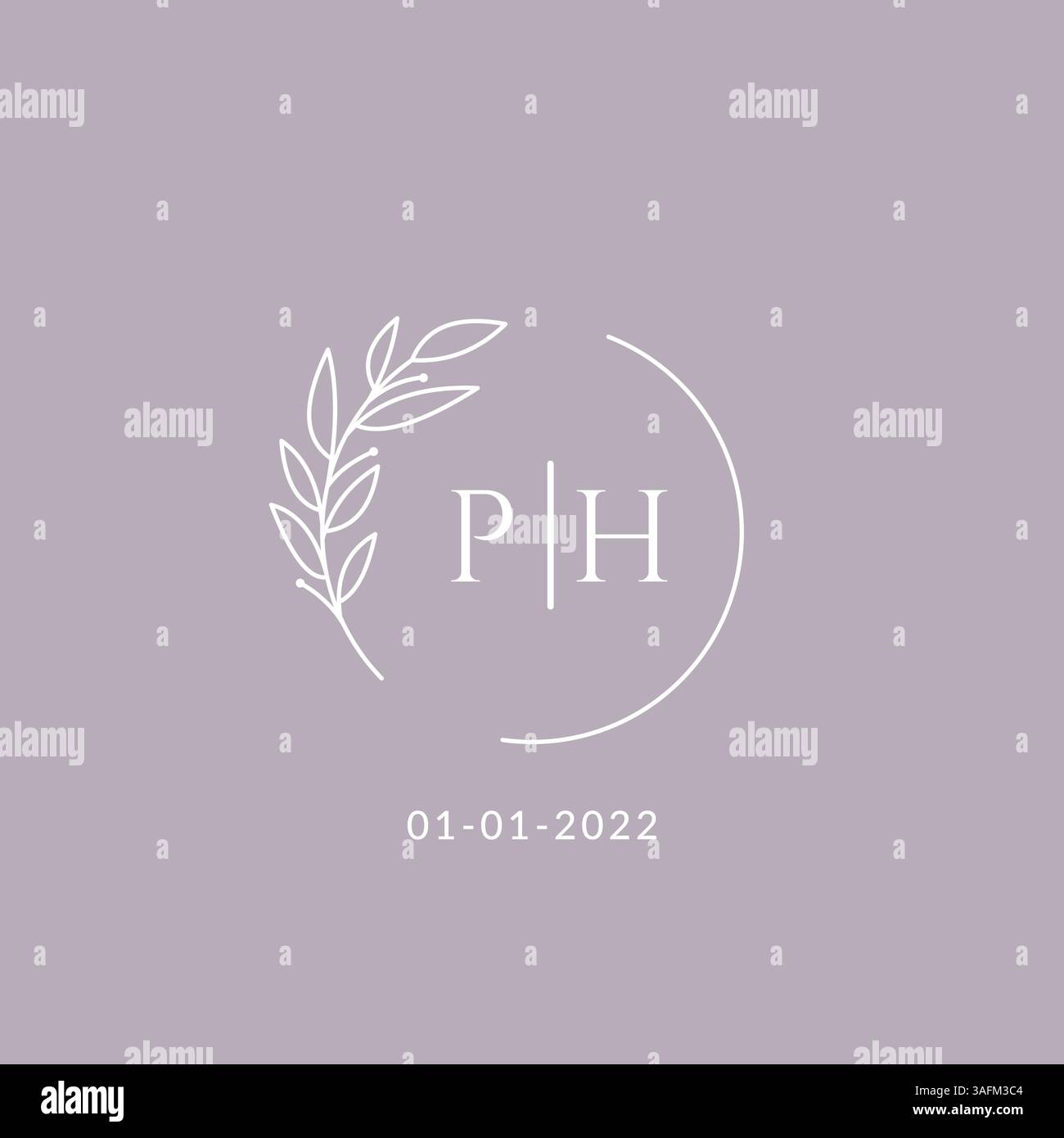 Initial monogram PH wedding logo with decorative floral frame vector graphic Stock Vector