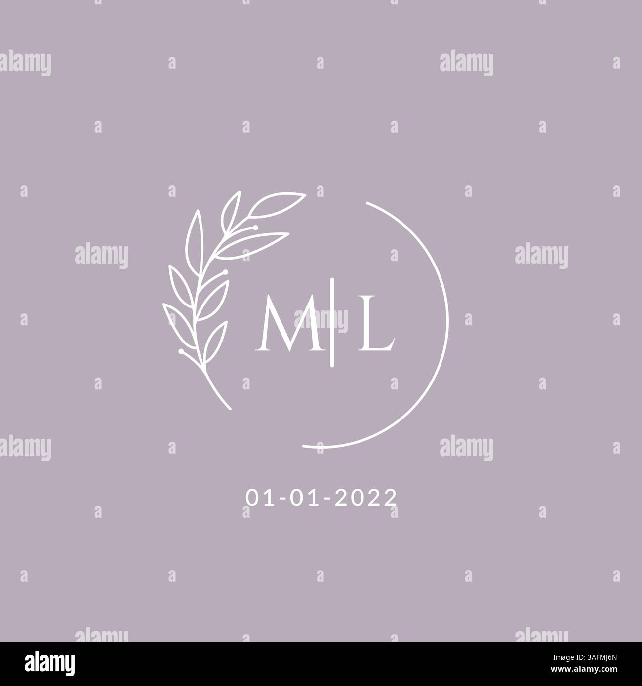 Initial monogram ML wedding logo with decorative floral frame vector graphic Stock Vector