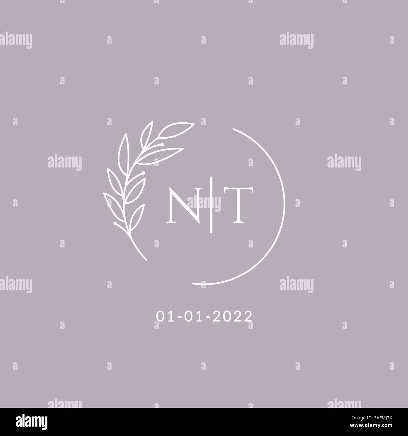 Initial monogram NT wedding logo with decorative floral frame vector graphic Stock Vector