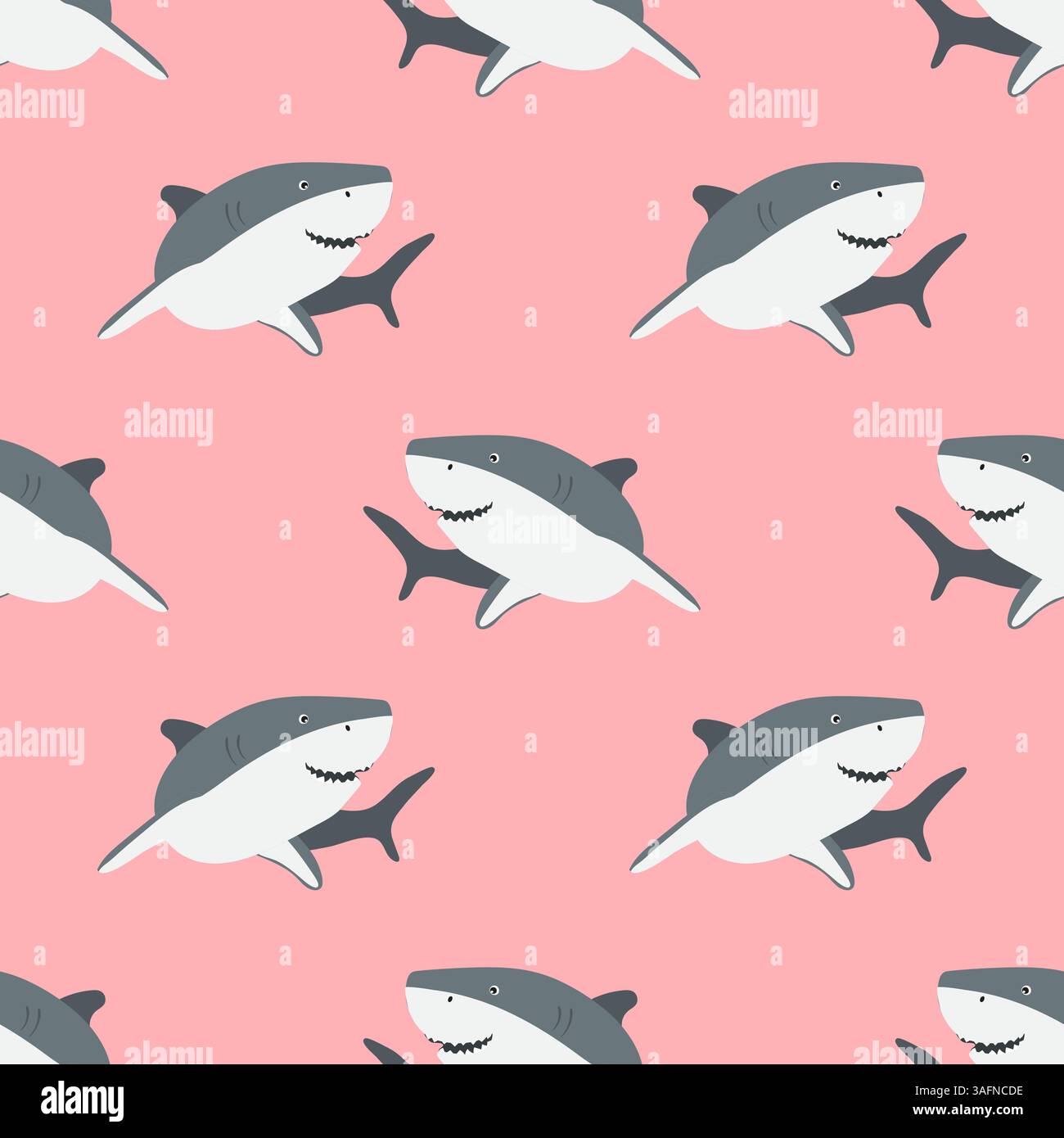 Seamless cartoon smiling shark pattern. Vector marine animal background ...