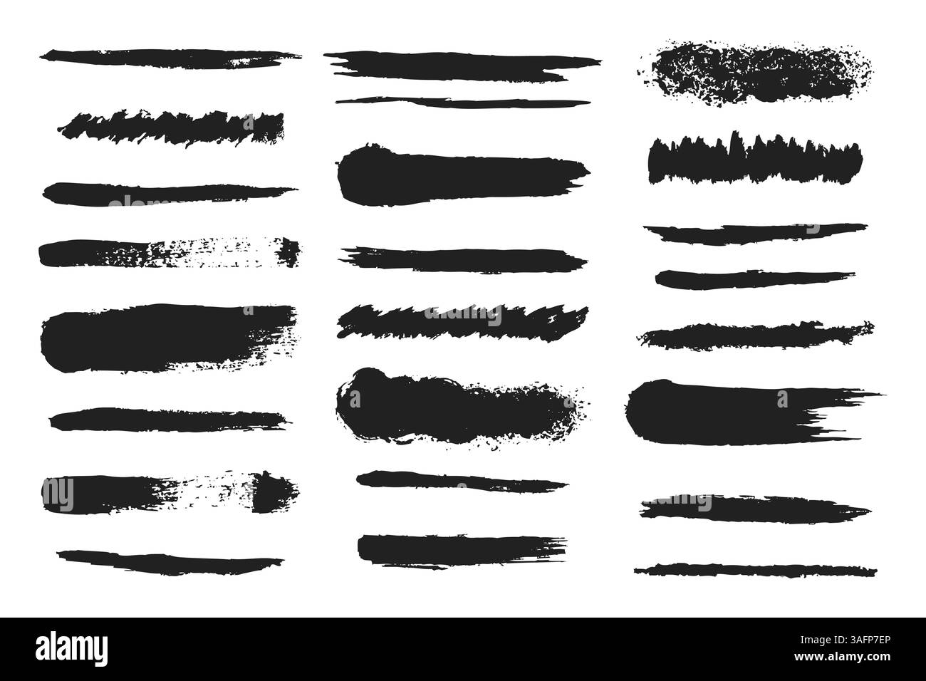 Collection of black ink brush strokes and paint textures in grunge ...